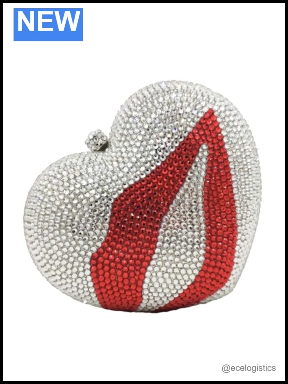 Crystal Heart Clutch Evening Bag Formal Handbag Faux Leather Rhinestone